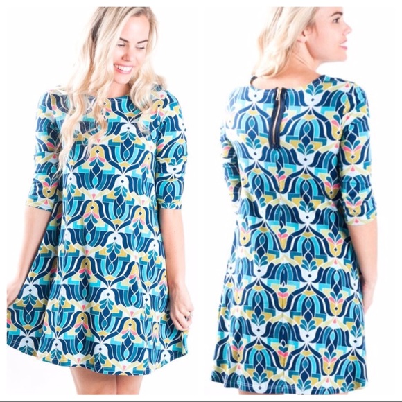 ❗️1 XS LEFT❗️NWT POCKET SWING DRESS ART DECO PRINT - Picture 2 of 5